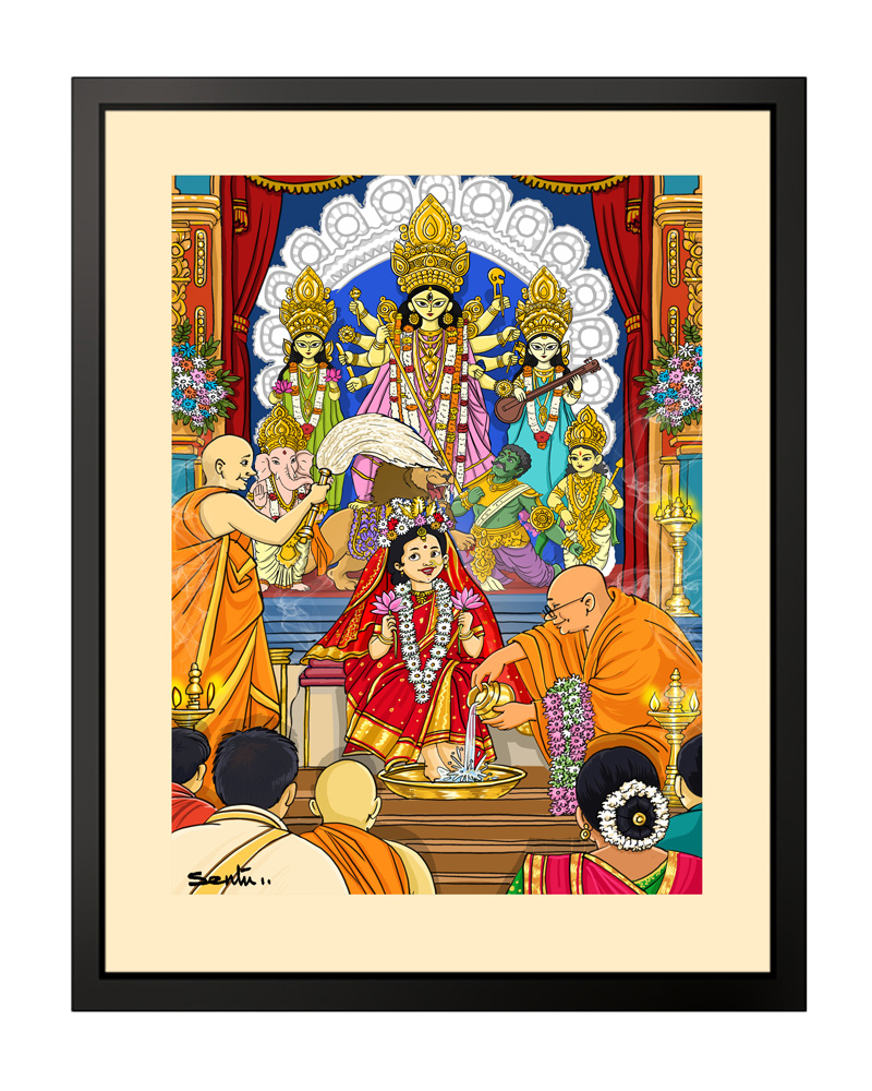 Kumari Puja Kumari Pujo Photo Frame(Medium)– “Celebrate the Divine Innocence and Sacred Power of Maa Durga with Our Beautifully Crafted Kumari Pujo Photo Frame” - Image 1