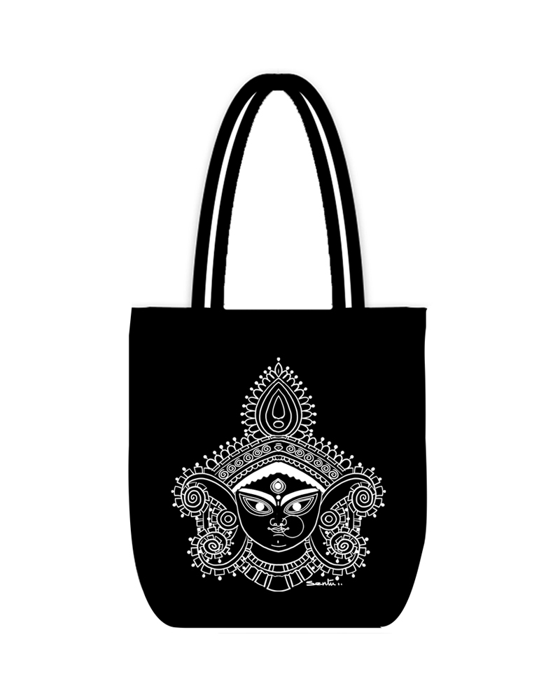 durga face black Maa Durga (Tote Bag-Black) - Image 1