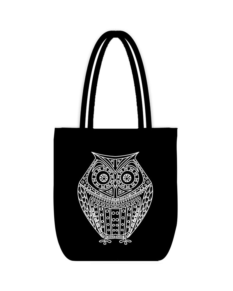 owl black Owl (Tote Bag-Black) - Image 1