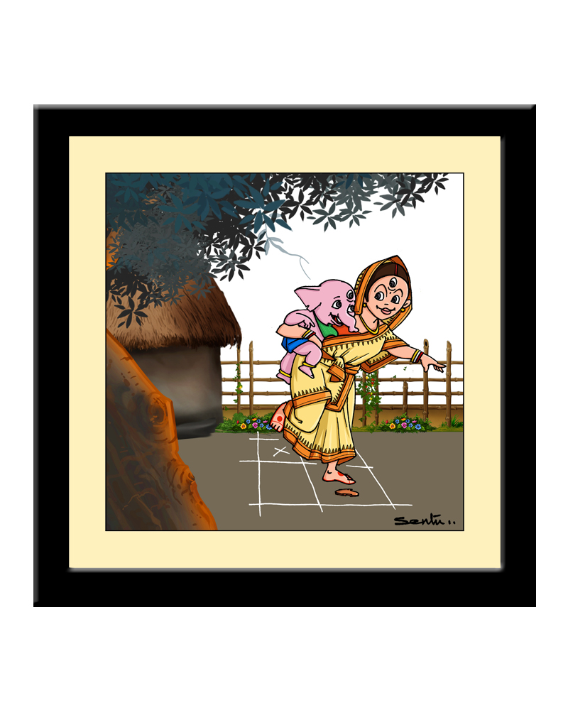 durga kitkit Durga Playing Kitkit Square Photo Frame 7"/7" - Image 1