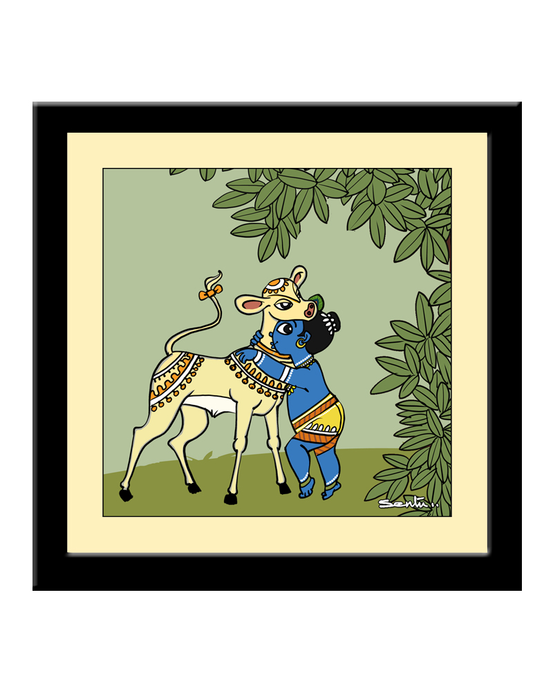 krishna and calf Krishna and Calf Square Photo Frame 7"/7" - Image 1