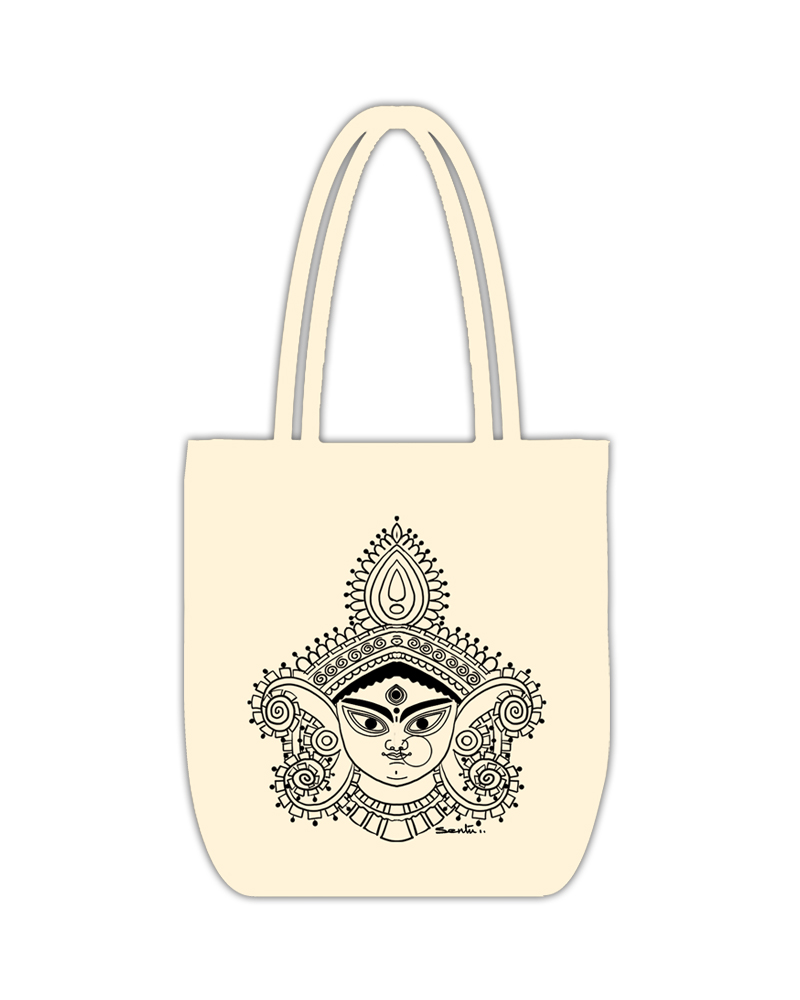durga face white Maa Durga (Tote Bag-White) - Image 1