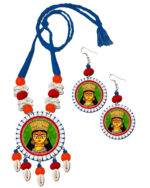 Ma Durga Blue Handmade Jewellery | Indian Ethnic Thread-Seashell Jewellery Set | Bengali Tribal Handcrafted Jewellery | Hand-painted Terracotta Jewellery| Best Gift for Durga Puja