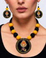 Black Handmade Jewellery Set (Necklace and Earrings) for Women, Girls | Best Gift for Durga Puja | - Image 2