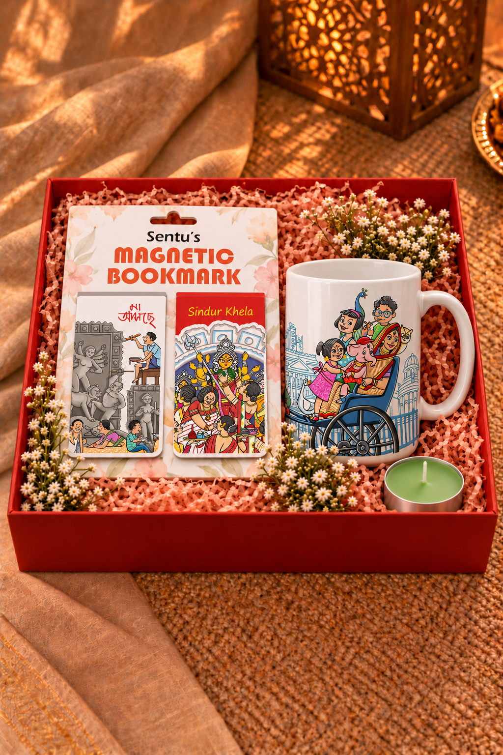 Bengali mug and magnetic bookmarks gift hamper GIFT HAMPER DURGA PUJA SPECIAL - Image 1